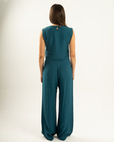 Teal Linen Crop Top Set